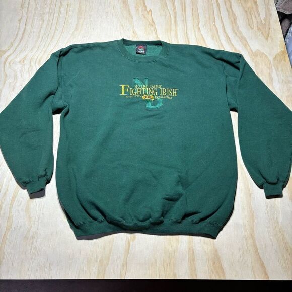 Y2K Notre Dame University AM Sports Crewneck‎ Sweatshirt Green Men’s Sz XL - Picture 1 of 7